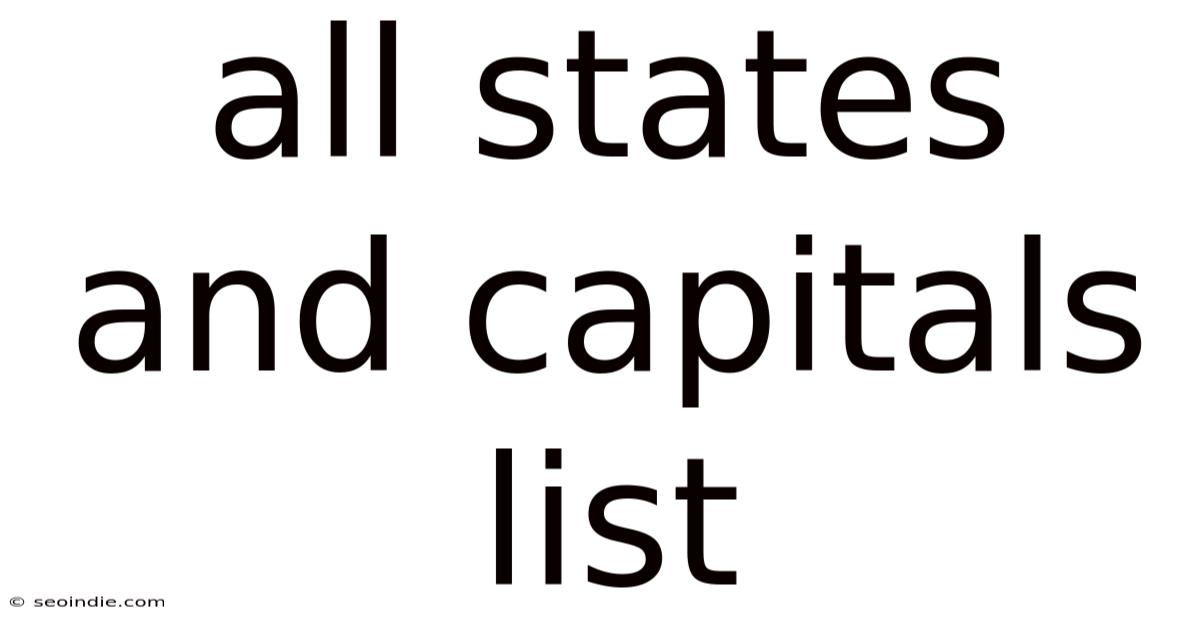 All States And Capitals List