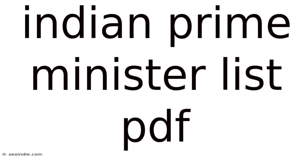 Indian Prime Minister List Pdf